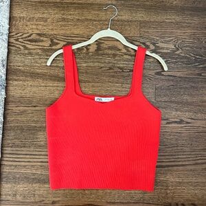 Zara Women's Red Knit Top- Size M